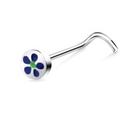 Flower Shaped Silver Curved Nose Stud NSKB-1029